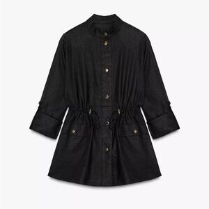 Zara black linen safari shirt jacket